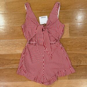 Zara Red & White Striped Tie-Front Romper